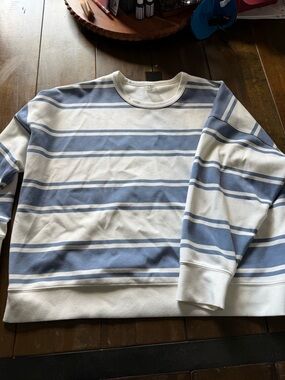 Danskin White & Light Blue Striped Crewneck Sweater